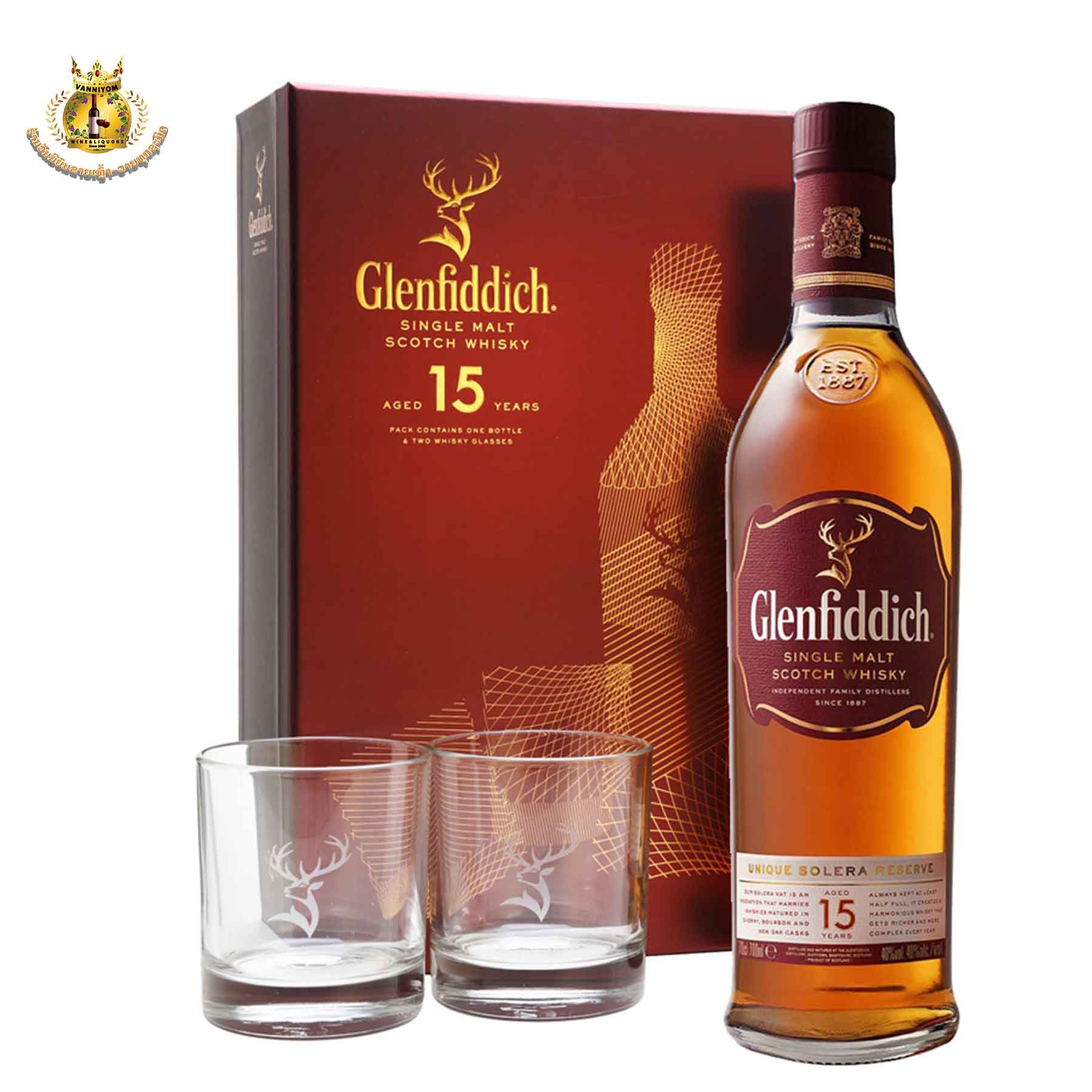 Glenfiddich 15 yo GB + 2 Glasses 70cl 40% - Vanniyom Wine